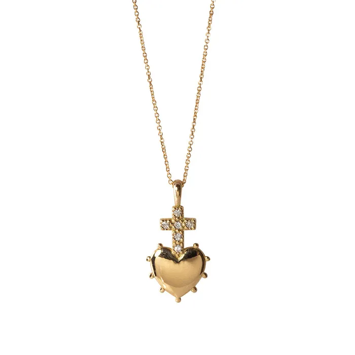 Croghans Necklaces Diamond Cross Heart 18K Gold Small Pendant Necklace