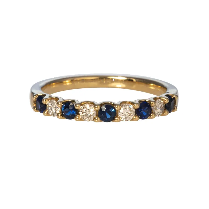 Croghans Rings Sapphire Diamond Halfway UProng 14K Yellow Gold Band