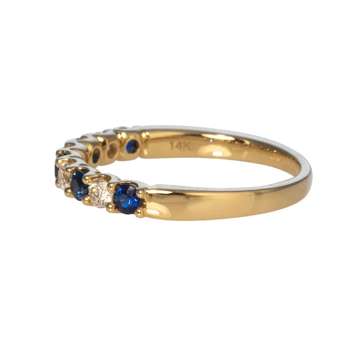 Croghans Rings Sapphire Diamond Halfway UProng 14K Yellow Gold Band