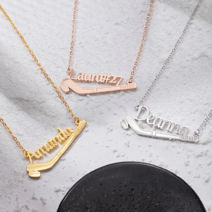 Custom Name Ice Hockey Necklace Stainless Steel or 925 Sterling Silver Personalized Gift for Players Coaches and Hockey Moms Belbren Necklaces