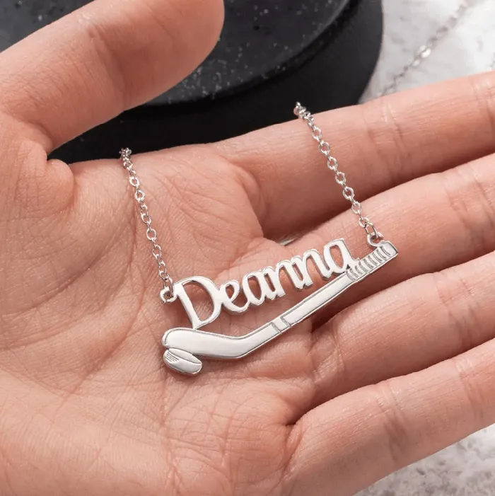 Custom Name Ice Hockey Necklace Stainless Steel or 925 Sterling Silver Personalized Gift for Players Coaches and Hockey Moms Belbren Necklaces