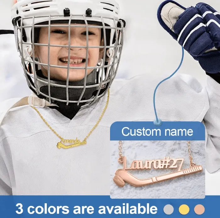 Custom Name Ice Hockey Necklace Stainless Steel or 925 Sterling Silver Personalized Gift for Players Coaches and Hockey Moms Belbren Necklaces