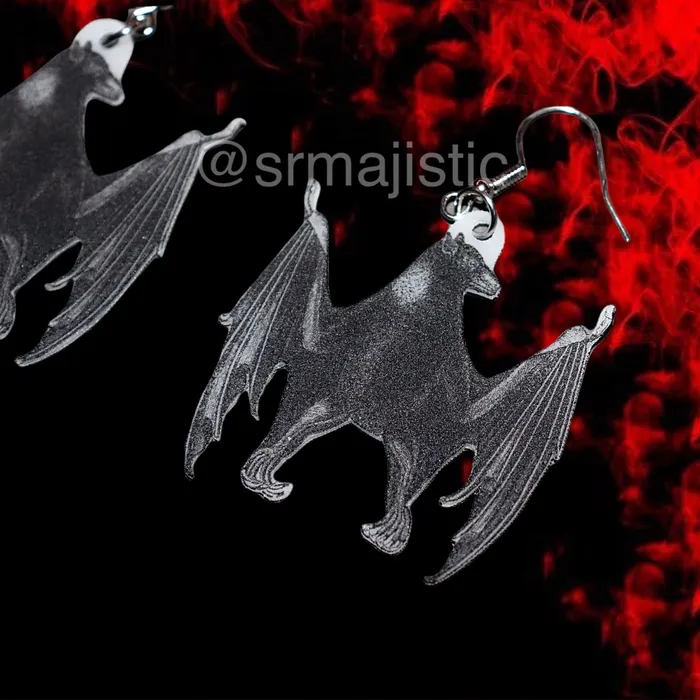 Detailed Bat Sketch 2D Handmade Earrings Sam Makes Things Earrings