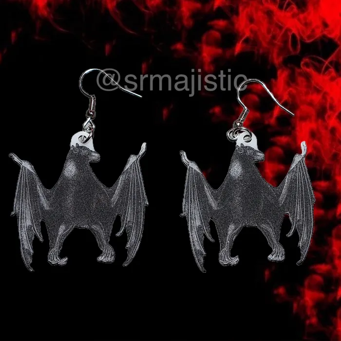 Detailed Bat Sketch 2D Handmade Earrings Sam Makes Things Earrings