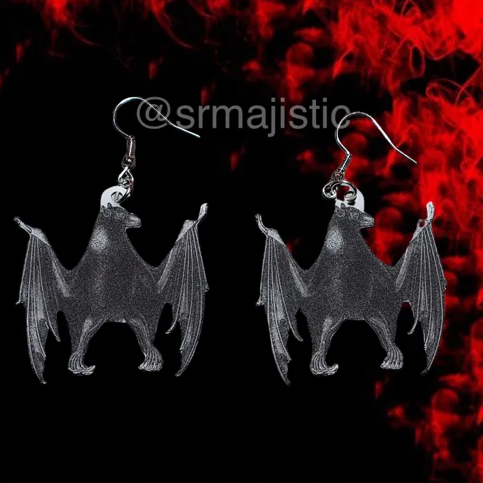 Detailed Bat Sketch 2D Handmade Earrings Sam Makes Things Earrings