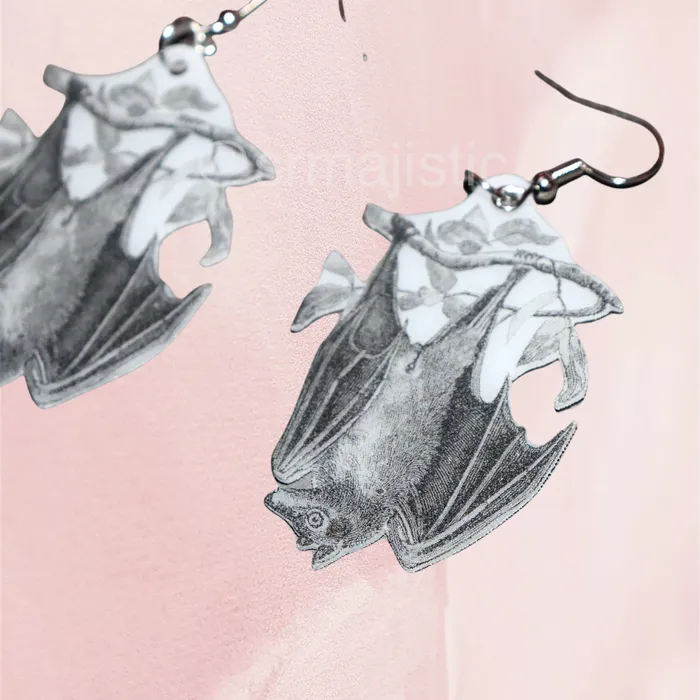 Detailed Bat Sketch 2D Handmade Earrings Sam Makes Things Earrings