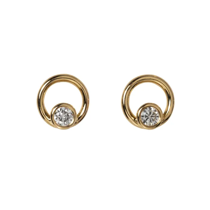 Diamond Bezel 14K Yellow Gold Open Circle Stud Earrings Croghans Earrings