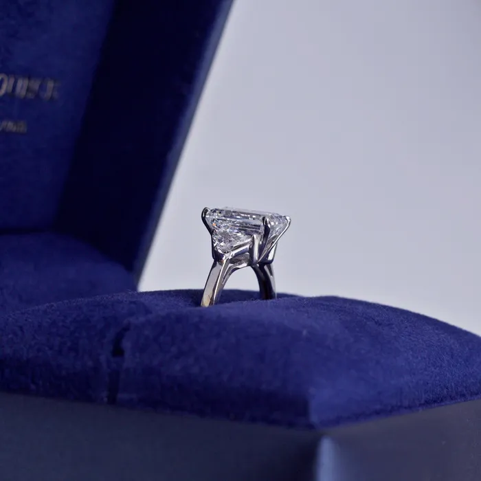 Diamond Source NYC Rings Lab Grown Emerald Cut 3 Stone Diamond Ring Set in 14K White Gold 555ct tw