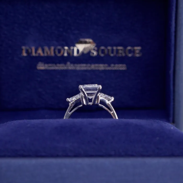 Diamond Source NYC Rings Lab Grown Emerald Cut 3 Stone Diamond Ring Set in 14K White Gold 555ct tw