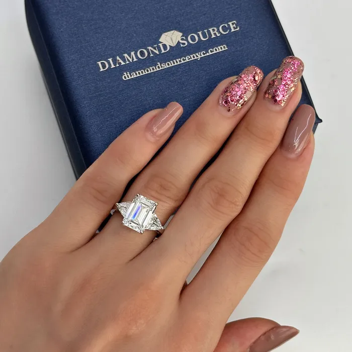 Diamond Source NYC Rings Lab Grown Emerald Cut 3 Stone Diamond Ring Set in 14K White Gold 555ct tw