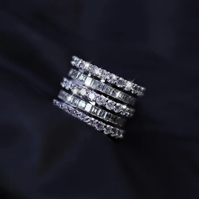Diamond Source NYC Rings Natural Round Brilliant Baguette 5 Row Cocktail Diamond Ring Set in 14K White Gold 865ct tw Diamond Source NYC Rings Natural Round Brilliant Baguette 5 Row Cocktail Diamond Ring Set in 14K White Gold 865ct tw