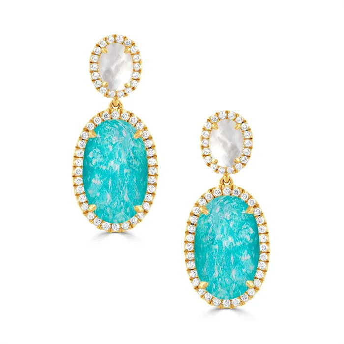 Doves Earrings Doves 18K Yellow Gold Clear Quartz over Mother of Pearl and Clear Quartz over Amazonite Diamond Dangle Earrings Doves Earrings Doves 18K Yellow Gold Clear Quartz over Mother of Pearl and Clear Quartz over Amazonite Diamond Dangle Earrings