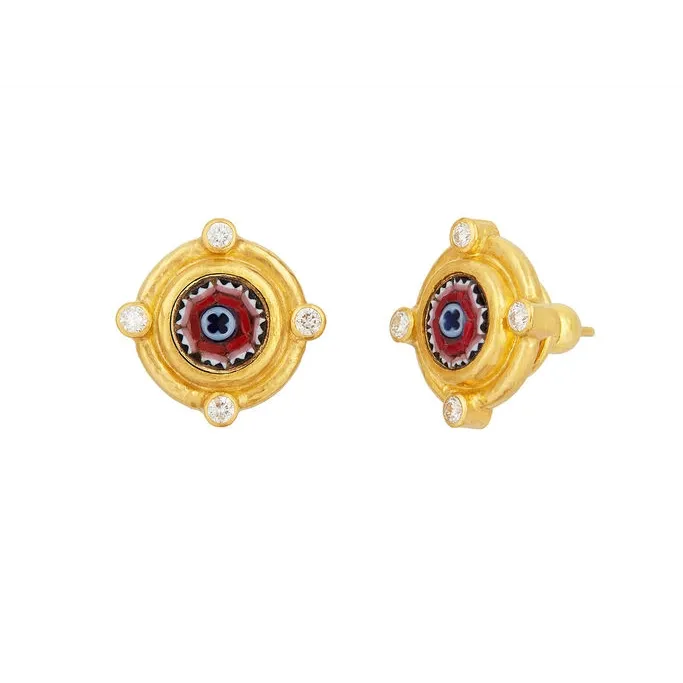 Earrings Gurhan Gurhan OneofaKind 24K Yellow Gold and 18K Vermeil Floral Mosaic Stud Earrings with Bezel Set Diamonds Earrings Gurhan Gurhan OneofaKind 24K Yellow Gold and 18K Vermeil Floral Mosaic Stud Earrings with Bezel Set Diamonds