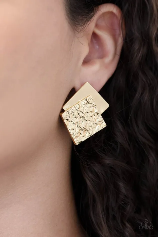Earrings Paparazzi Jewelry Paparazzi Earring Square With Style Gold