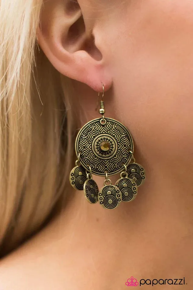 Earrings Paparazzi Jewelry Paparazzi Earring Symphony of Sound Brass