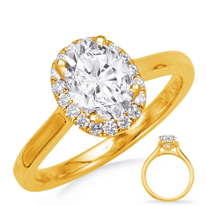 Engagement Collections 14K Yellow Gold Solitaire Ring with Oval Diamond Halo Rings