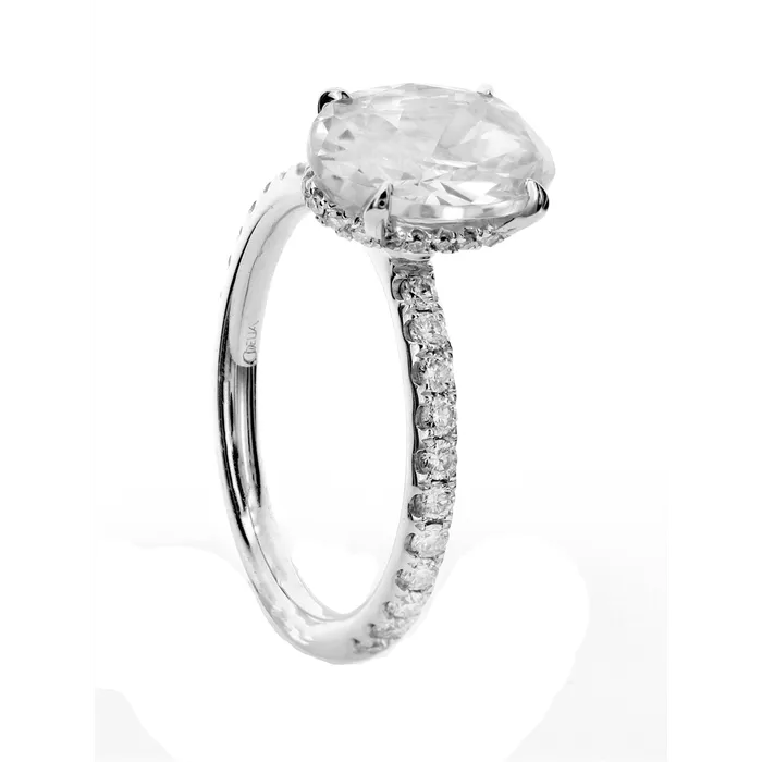 Engagement Collections 18K White Gold Diamond Semi Mount with Hidden Oval Halo Head PreStyled Sets Engagement Collections 18K White Gold Diamond Semi Mount with Hidden Oval Halo Head PreStyled Sets