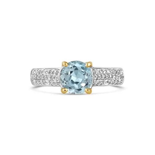 Engagement Collections Rings 14K White Gold Blue Topaz and Diamond Ring