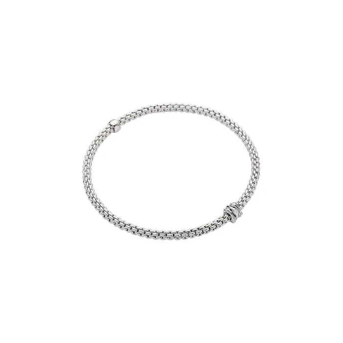Fope 18K White Gold Prima Collection Bracelet with Diamond Rondel Medium Size FOPE Bracelets
