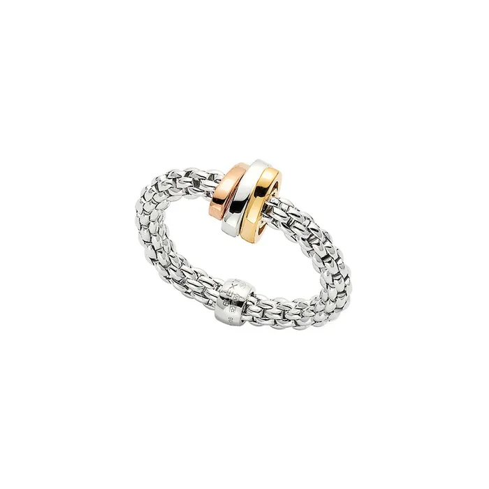 Fope 18K White Gold Prima Collection Ring with TriGold Rondels FOPE Rings Fope 18K White Gold Prima Collection Ring with TriGold Rondels FOPE Rings