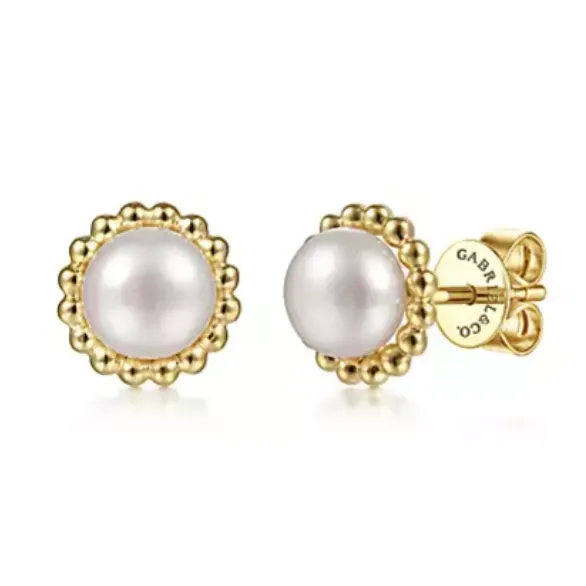 Gabriel Co Earrings 14K Yellow Gold Pearl Stud Earrings
