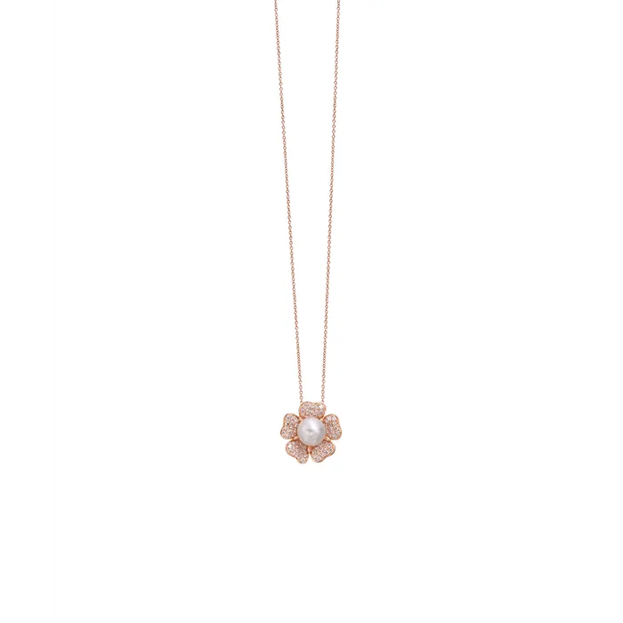 Le Vian 14K Strawberry Gold Freshwater Pearl and Vanilla Diamond Flower Pendant Necklace Le Vian Necklaces Le Vian 14K Strawberry Gold Freshwater Pearl and Vanilla Diamond Flower Pendant Necklace Le Vian Necklaces