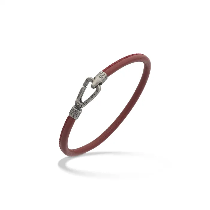 Marco Dal Maso Lash Oxidized Silver and Smooth Red Leather Bracelet Marco Dal Maso Bracelets