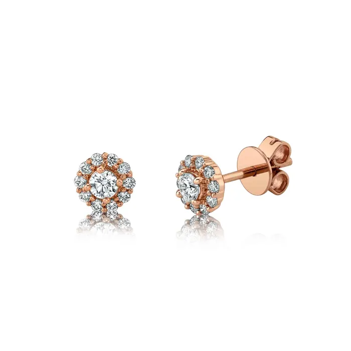 Meierotto Jewelers Earrings 14K Rose Gold Round Diamond Stud Earrings with Halo Meierotto Jewelers Earrings 14K Rose Gold Round Diamond Stud Earrings with Halo
