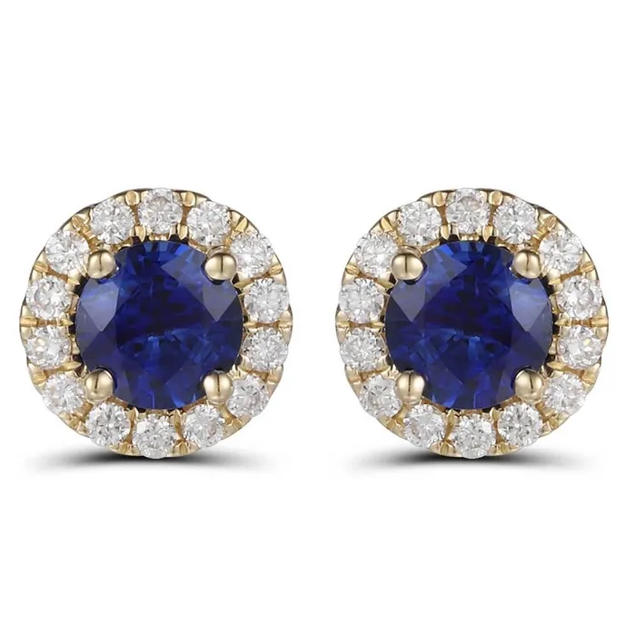 Meierotto Jewelers Earrings 18K Yellow Gold Round Sapphire with Diamond Halo Stud Earrings Meierotto Jewelers Earrings 18K Yellow Gold Round Sapphire with Diamond Halo Stud Earrings