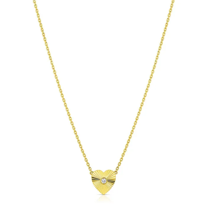 Necklaces CJ Charles Jewelers 18kt Yellow Gold Diamond Fluted Heart Pendant Necklace Necklaces CJ Charles Jewelers 18kt Yellow Gold Diamond Fluted Heart Pendant Necklace
