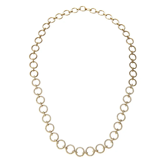 Necklaces Croghans Diamond Pav Circle Link 14K Yellow Gold Necklace