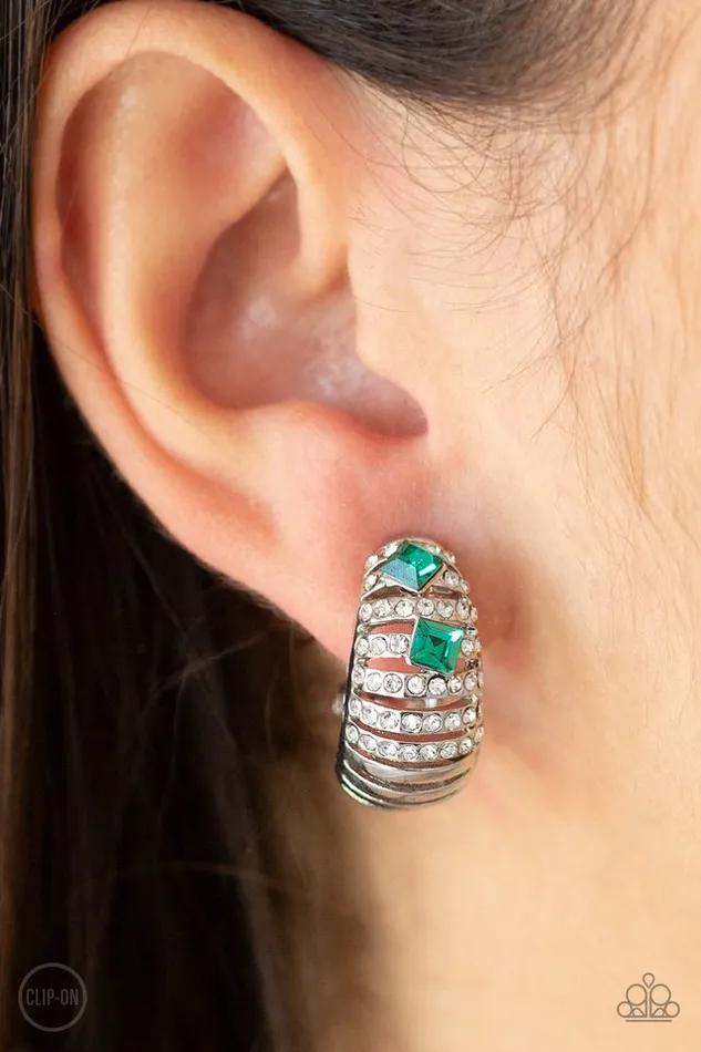 Paparazzi Earring Bank Tank Green Paparazzi Jewelry Earrings