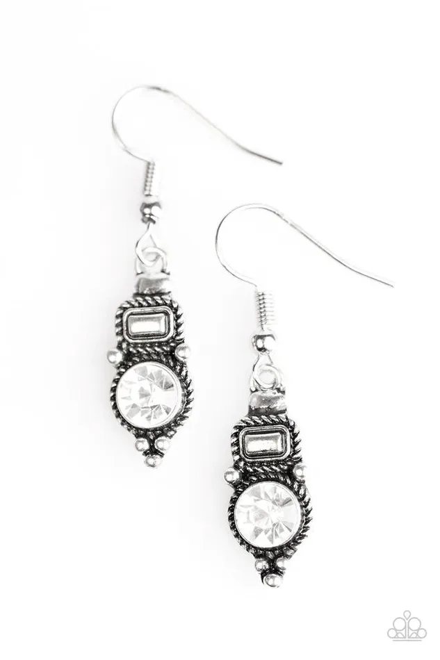 Paparazzi Earring Glittering Grandeur White Paparazzi Jewelry Earrings