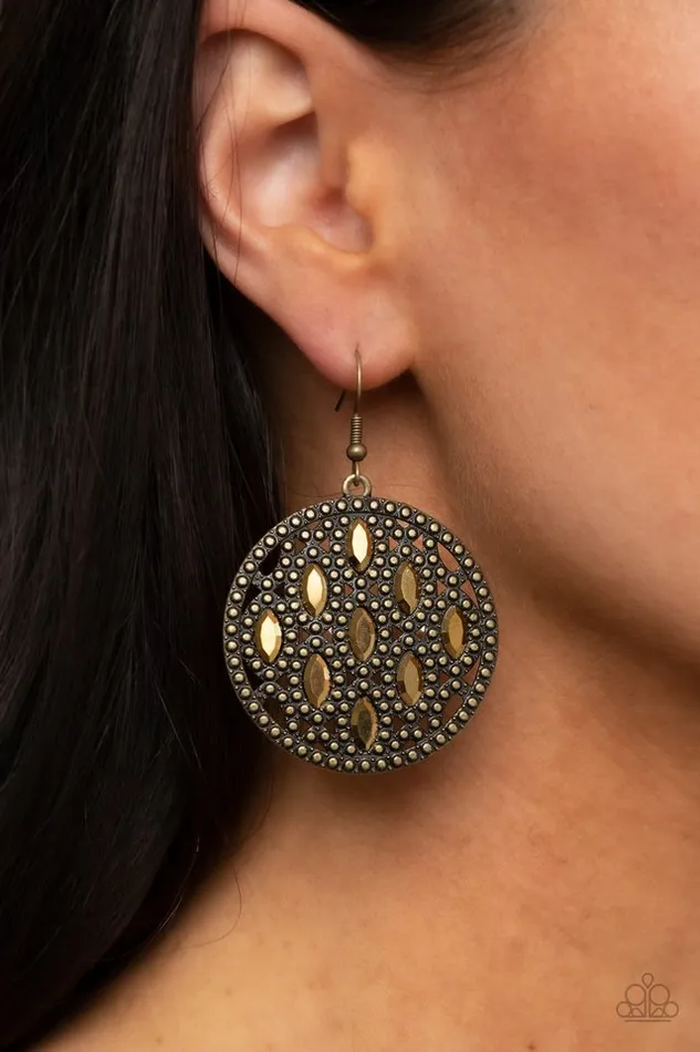 Paparazzi Earring Medallion Stallion Brass Paparazzi Jewelry Earrings