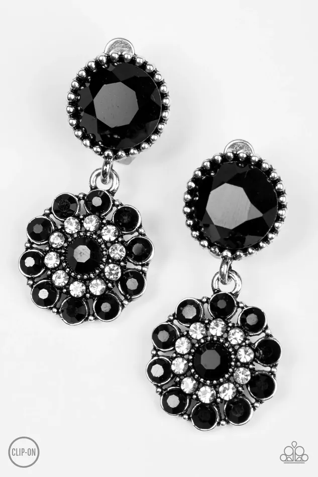 Paparazzi Jewelry Earrings Paparazzi Earring Glittering Gardenias Black ClipOn