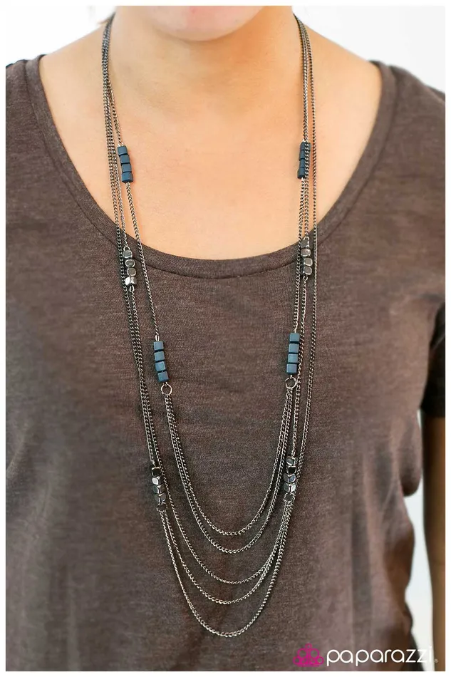 Paparazzi Necklace Chain of Fools Blue Paparazzi Jewelry Necklaces