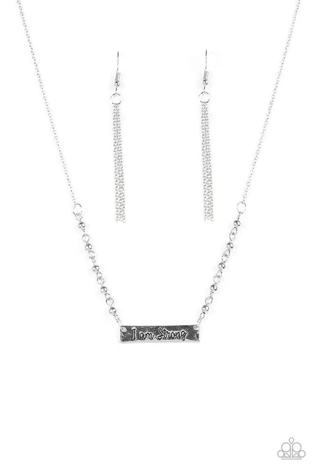 Paparazzi Necklace I Am Strong Silver Paparazzi Jewelry Necklaces