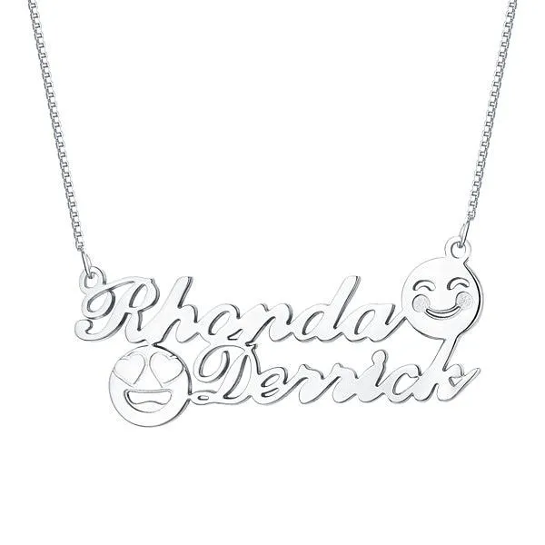 Personalized Memorial Initial Double Name Emoji Necklace Sterling Silver Belbren Necklaces