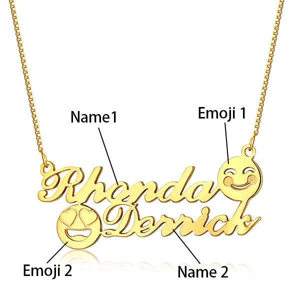 Personalized Memorial Initial Double Name Emoji Necklace Sterling Silver Belbren Necklaces