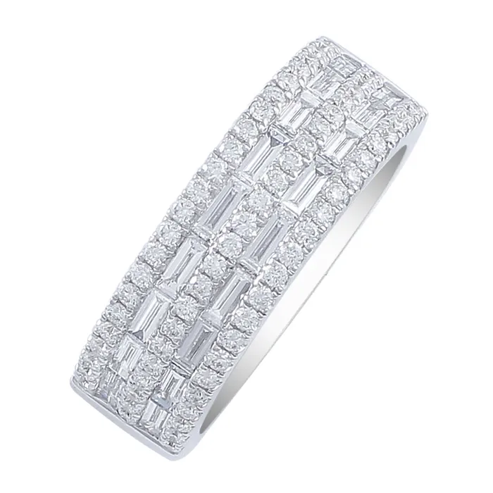 Rings CJ Charles Jewelers 18kt White Gold Round Brilliant Baguette Diamond Band Rings CJ Charles Jewelers 18kt White Gold Round Brilliant Baguette Diamond Band