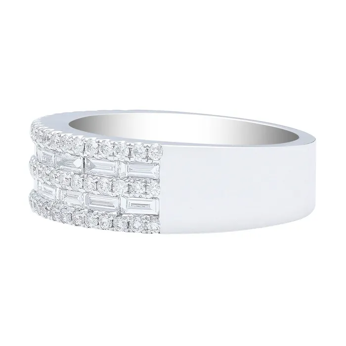 Rings CJ Charles Jewelers 18kt White Gold Round Brilliant Baguette Diamond Band Rings CJ Charles Jewelers 18kt White Gold Round Brilliant Baguette Diamond Band