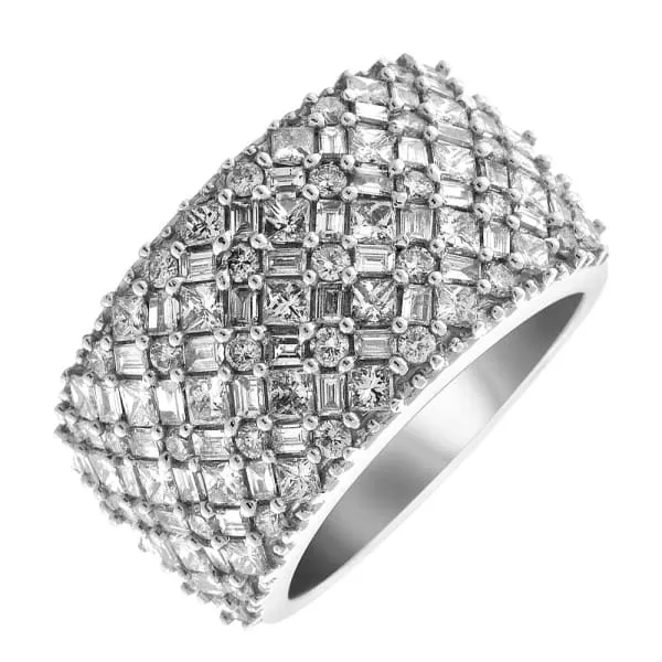Rings Diamond Source NYC Natural Round Brilliant Princess Cut Baguette Cut Diamond Fashion Band Set in 18K White Gold 500ct tw