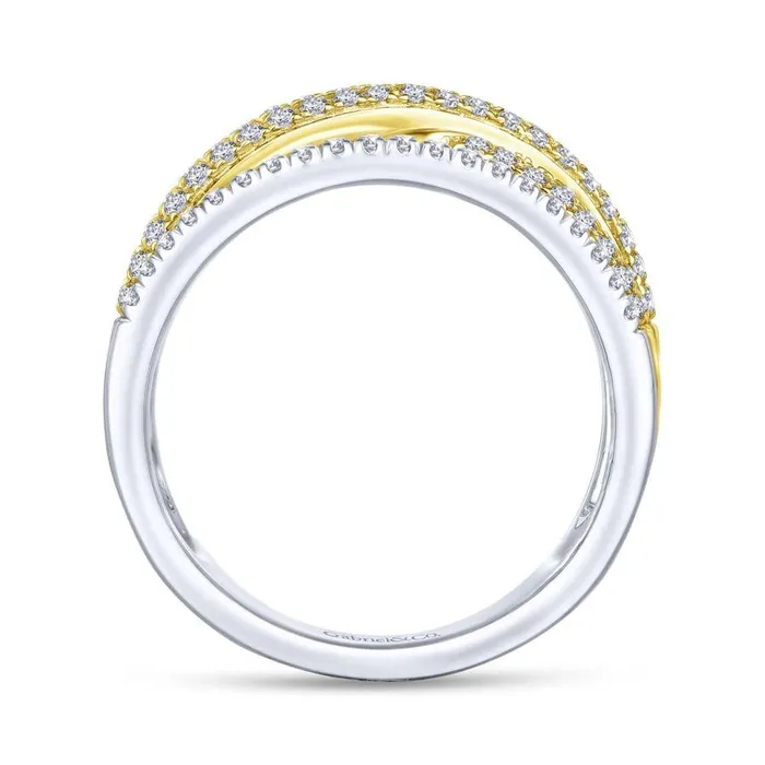 Rings Gabriel Co Gabriel Co 14K Yellow and White Gold Criss Crossing Multi Row Diamond Ring Rings Gabriel Co Gabriel Co 14K Yellow and White Gold Criss Crossing Multi Row Diamond Ring