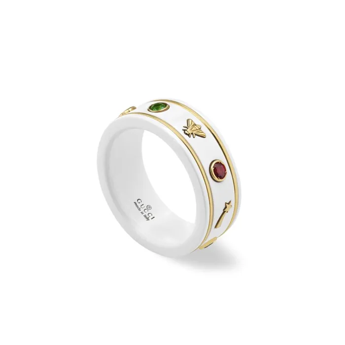 Rings Gucci Gucci 18K Yellow Gold White Zirconia Icon Band with MultiColor Topaz Rings Gucci Gucci 18K Yellow Gold White Zirconia Icon Band with MultiColor Topaz