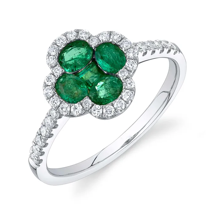 Rings Meierotto Jewelers 14K White Gold Emerald and Diamond Clover Ring