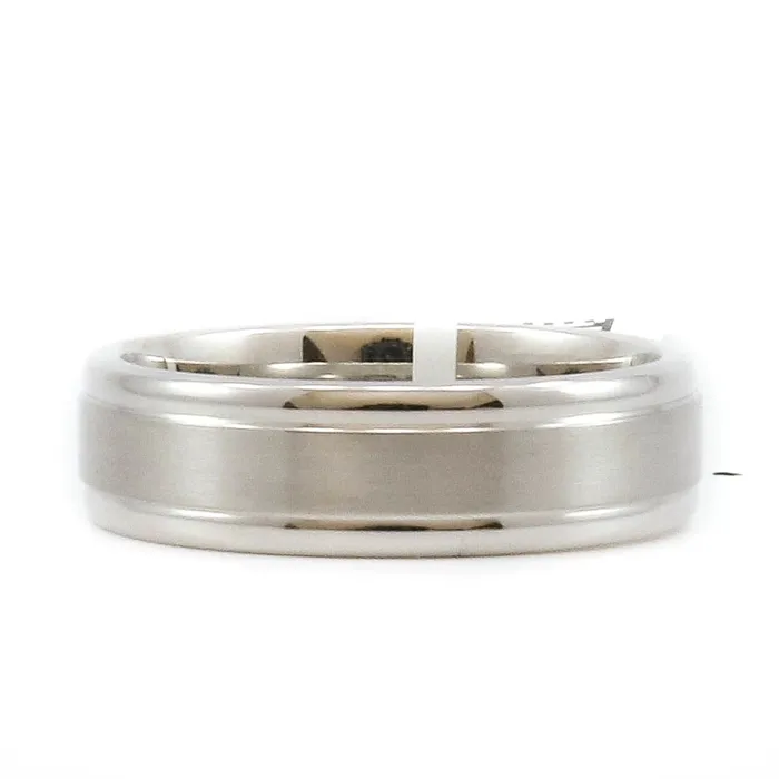 Rings Mens Bands 8mm 14K White Gold Wedding Band with Brushed Center and Polished Round Edges Rings Mens Bands 8mm 14K White Gold Wedding Band with Brushed Center and Polished Round Edges