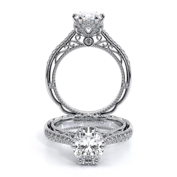 Rings Verragio Verragio Lace 18K White Gold Semi Mount Diamond Ring with Hidden Scalloped Oval Halo Rings Verragio Verragio Lace 18K White Gold Semi Mount Diamond Ring with Hidden Scalloped Oval Halo