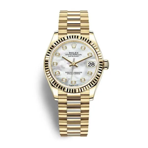 Rolex Datejust 31mm Ref 2782780010 White Mother of Pearl Diamond Dial 18K Yellow Gold President Bracelet Womens Watch Rolex Bracelets Rolex Datejust 31mm Ref 2782780010 White Mother of Pearl Diamond Dial 18K Yellow Gold President Bracelet Womens Watch Rolex Bracelets