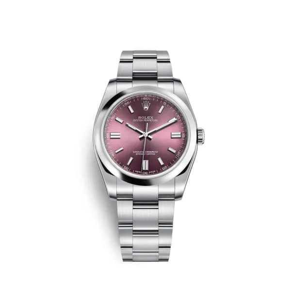Rolex Oyster Perpetual 36mm Ref 1160000010 Red Grape Stick Dial Stainless Steel Oyster Bracelet Watch Rolex Bracelets Rolex Oyster Perpetual 36mm Ref 1160000010 Red Grape Stick Dial Stainless Steel Oyster Bracelet Watch Rolex Bracelets