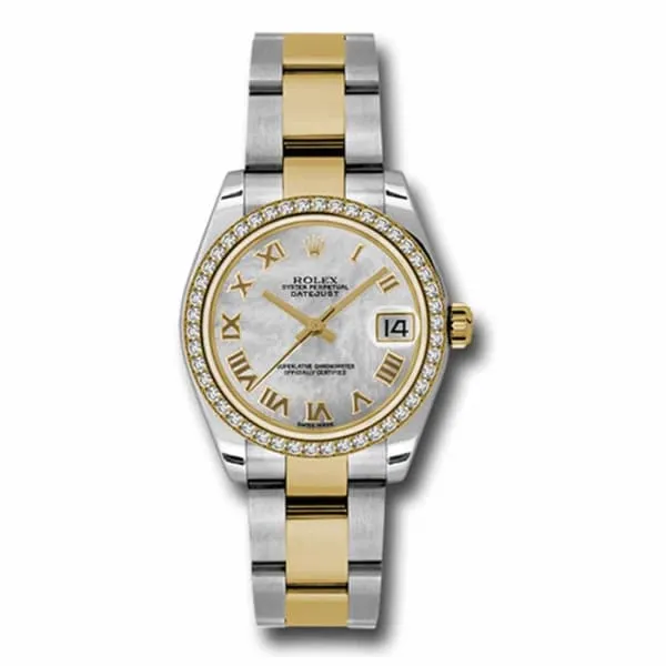 Rolex Rolex Datejust 31mm Ref 178383 mro White Mother of Pearl Roman Dial Diamond Bezel Two Tone Stainless Steel 18K Yellow Gold Oyster Bracelet Womens Watch Bracelets Rolex Rolex Datejust 31mm Ref 178383 mro White Mother of Pearl Roman Dial Diamond Bezel Two Tone Stainless Steel 18K Yellow Gold Oyster Bracelet Womens Watch Bracelets